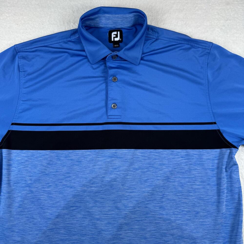 FootJoy Polo Shirt Mens Size XL Blue Striped Golf Stretch Performance Jersey